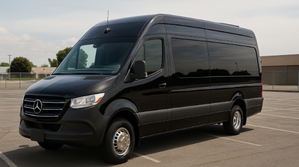 Exterior of Charter Bus Company Midwest City's 14 Passenger Sprinter Limousine in Midwest City