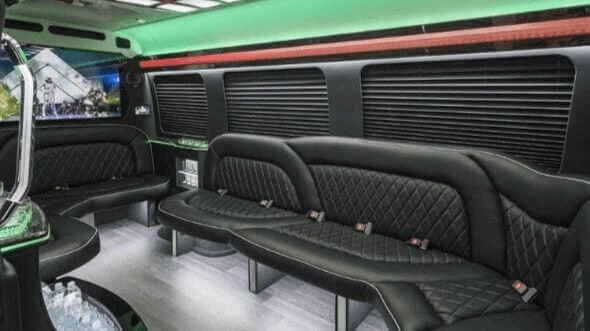 Interior of Charter Bus Company Broken Arrow's 18 Passenger Party Bus in Broken Arrow
